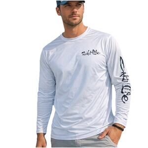 Salt Life Men’s White Long Sleeve Performance Fishing / Sun Shirt Large